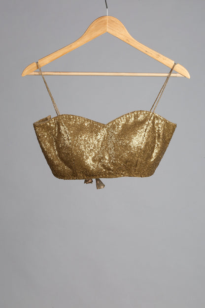 Dhiyona ST SET | Henna Shimmer & Shine Chiffon Saree with Gold Sequin Bustier - 2 Piece