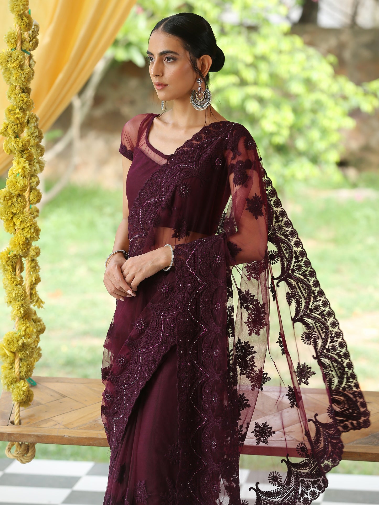 Dhiyona ST Blouse - Mulberry Wine Embroidered NET blouse