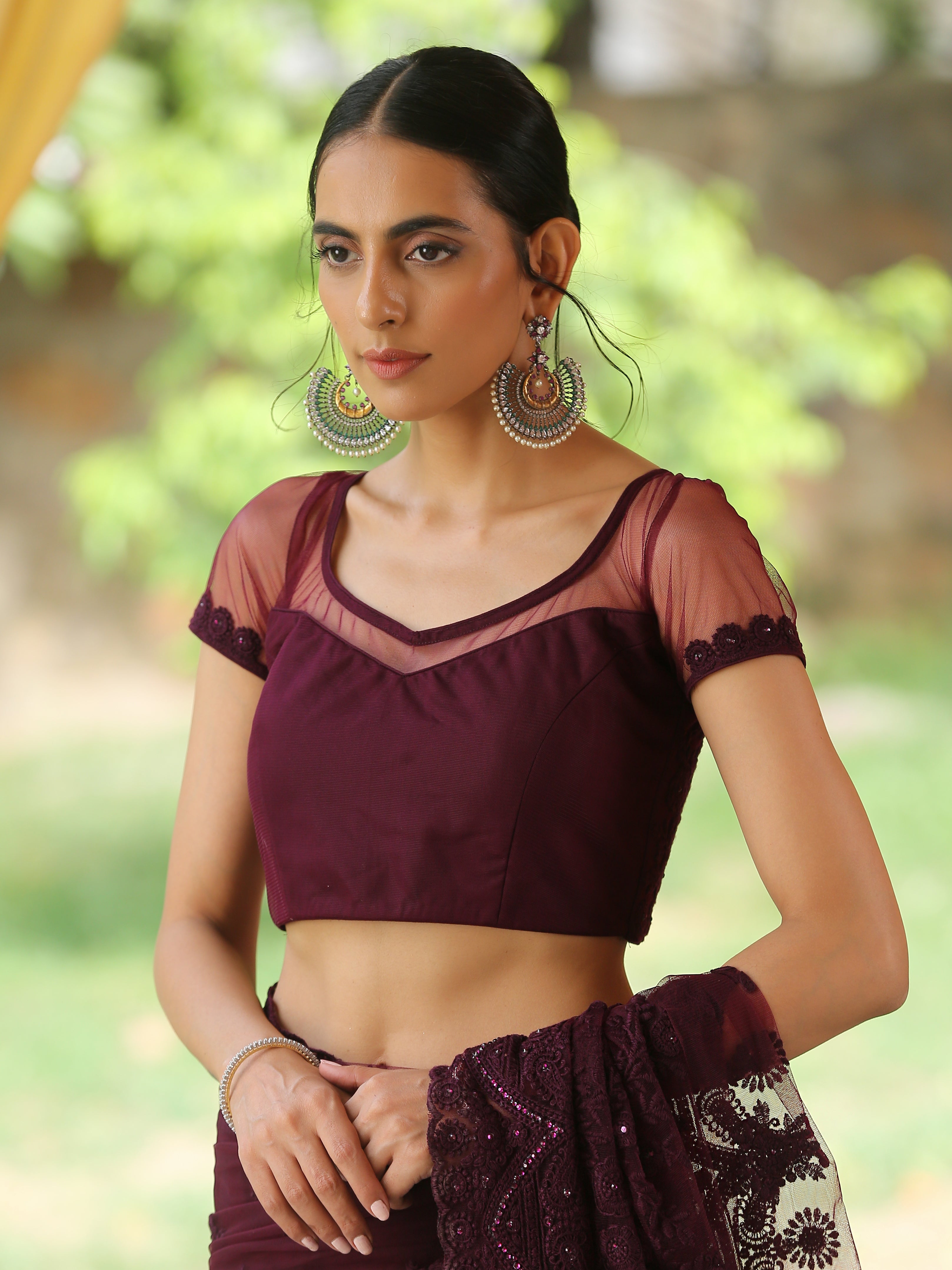Dhiyona ST Blouse - Mulberry Wine Embroidered NET blouse