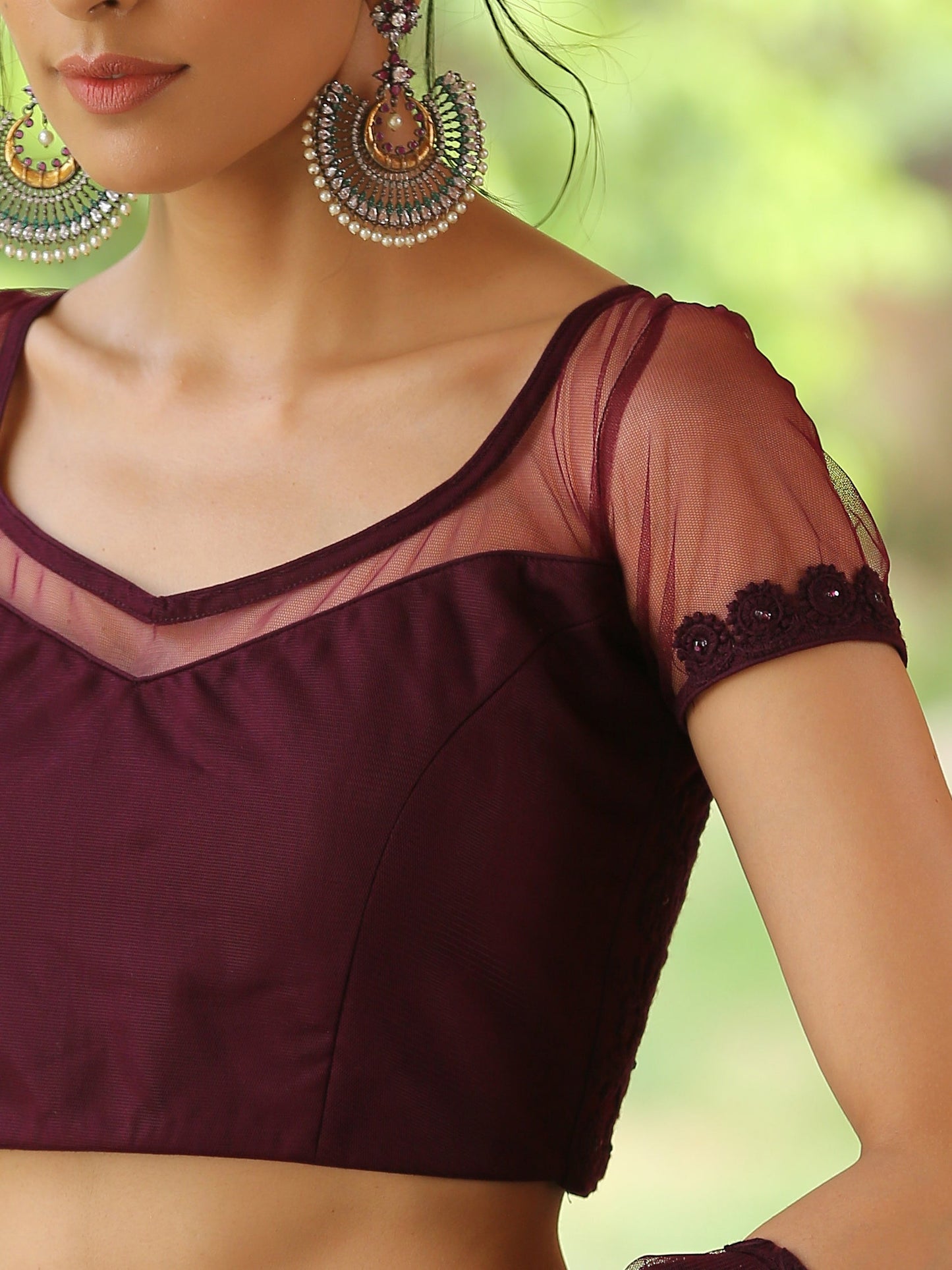 Dhiyona ST Blouse - Mulberry Wine Embroidered NET blouse