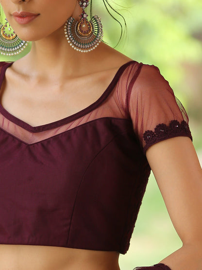 Dhiyona ST Blouse - Mulberry Wine Embroidered NET blouse