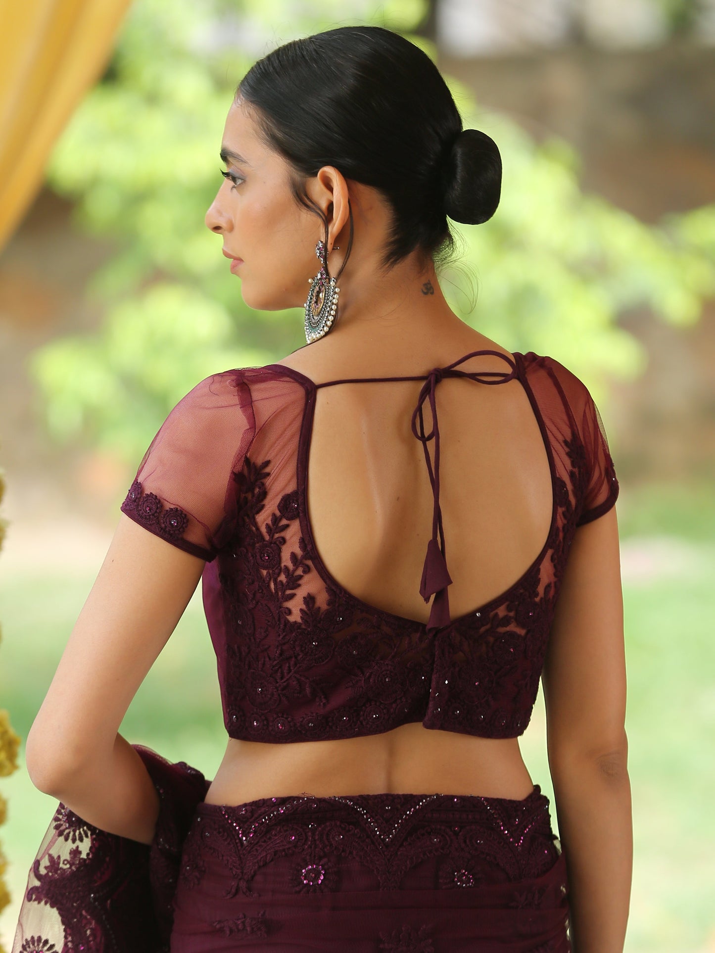 Dhiyona ST Blouse - Mulberry Wine Embroidered NET blouse
