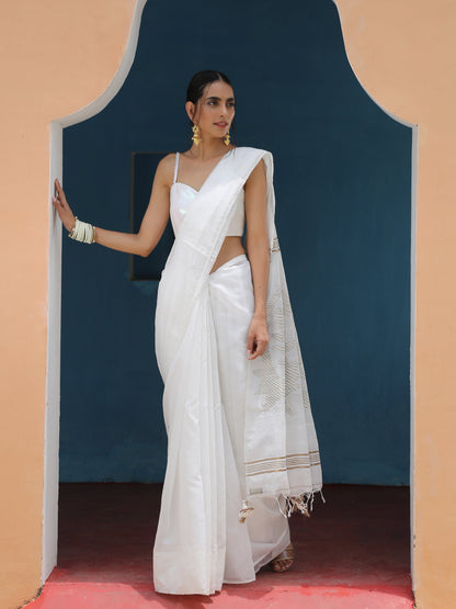 Dhiyona ST Blouse - White Iridescent Sequin with Ties