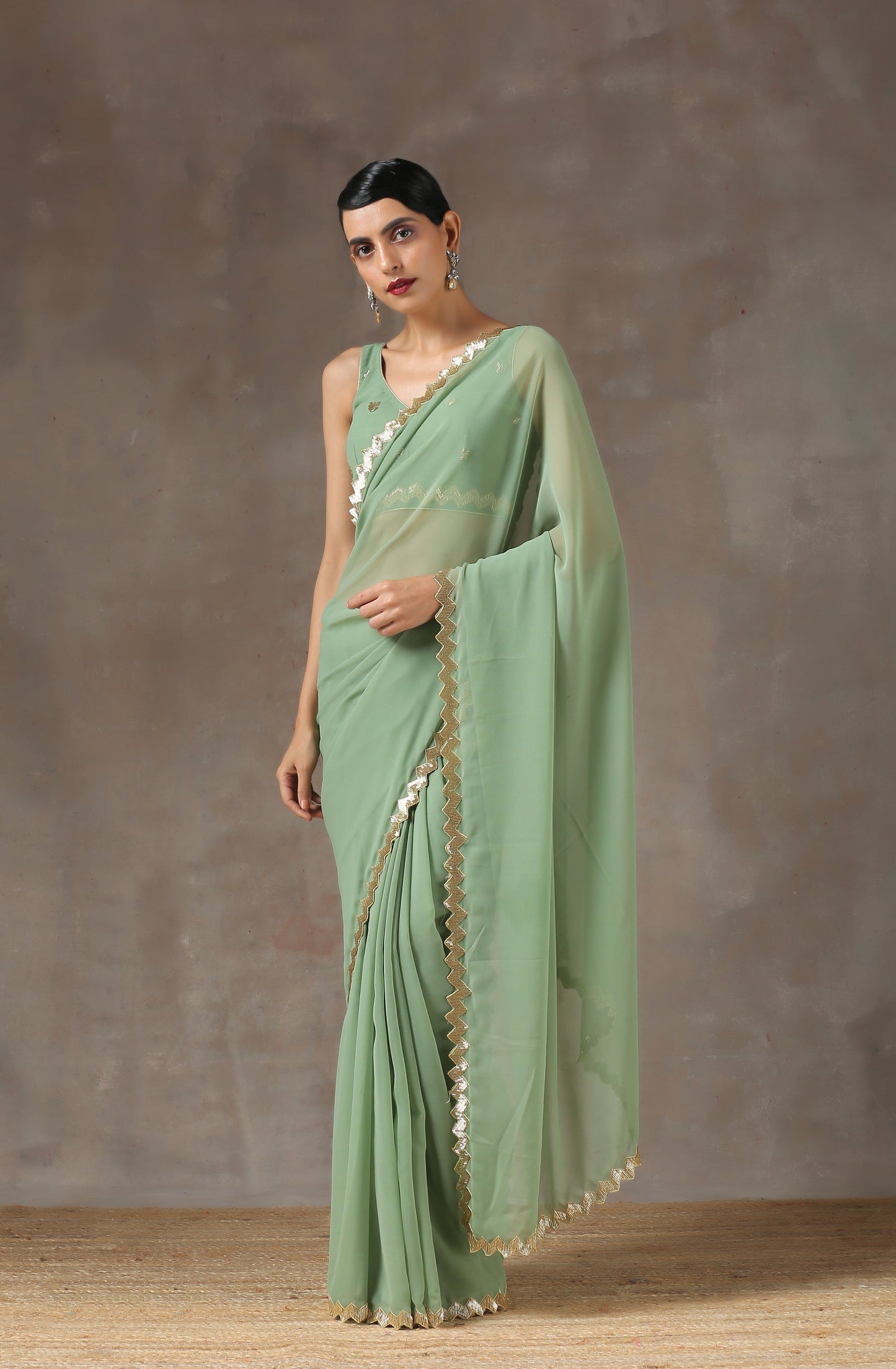 Dhiyona ST Sparking Henna Saree with Gold Sequins & Embellished Blouse
