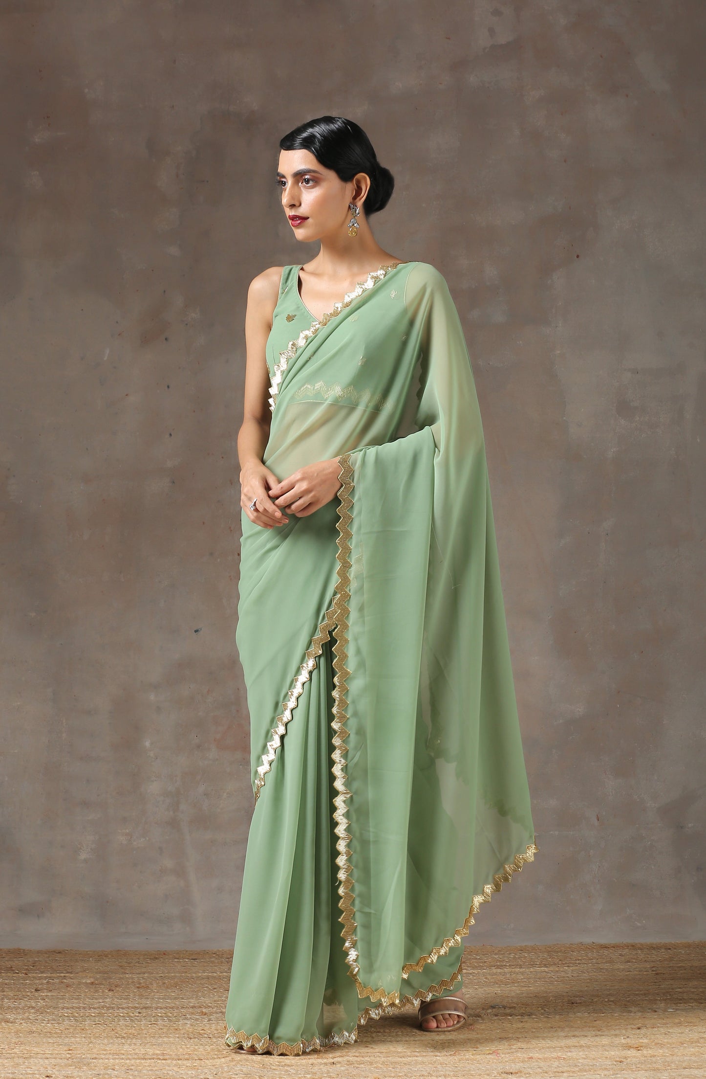 Dhiyona ST Sparking Henna Saree with Gold Sequins & Embellished Blouse