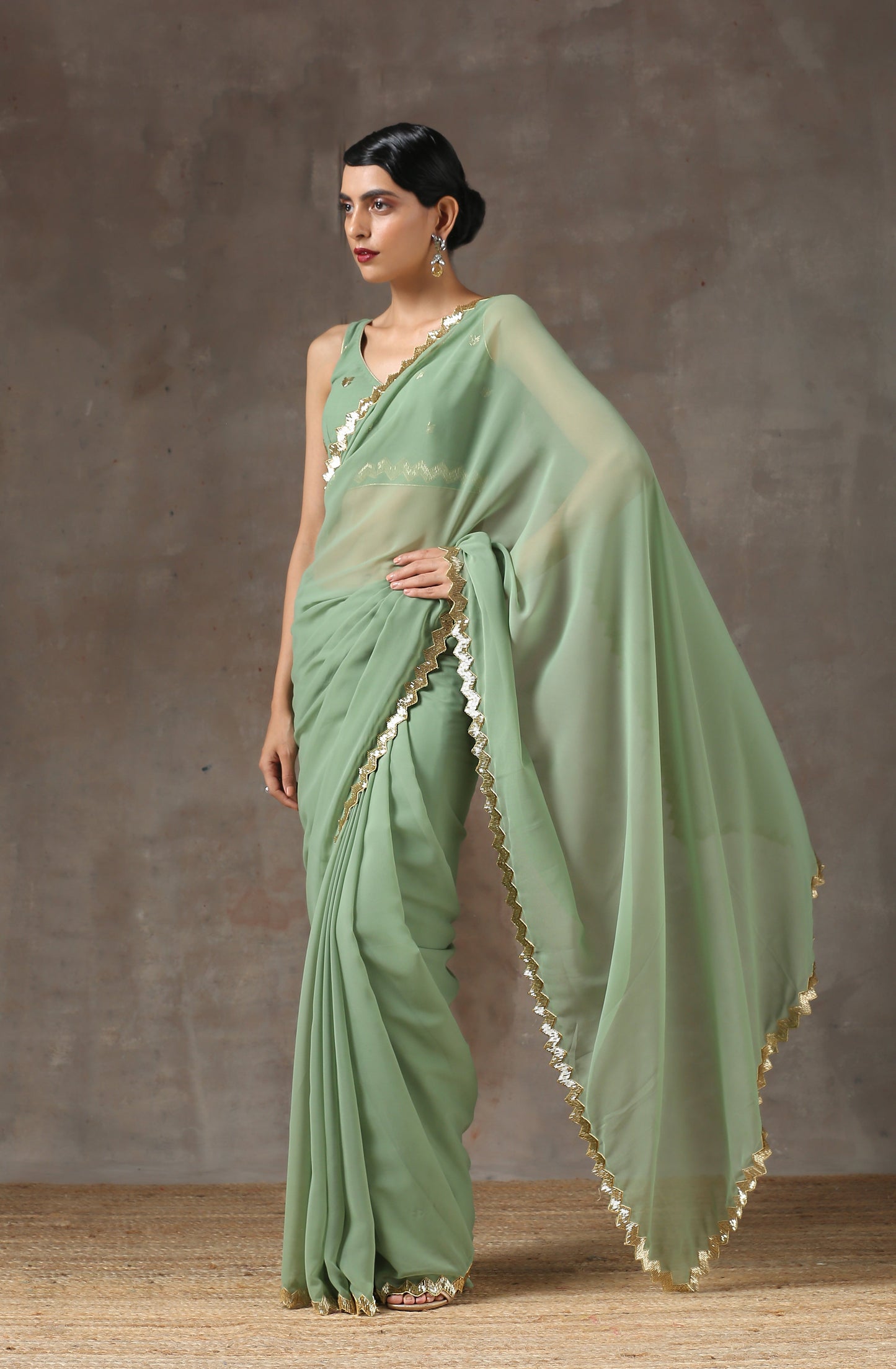 Dhiyona ST Sparking Henna Saree with Gold Sequins & Embellished Blouse