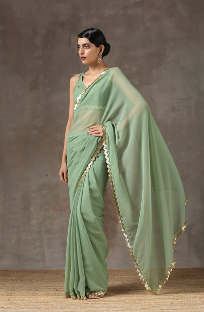 Dhiyona ST Sparking Henna Saree with Gold Sequins & Embellished Blouse