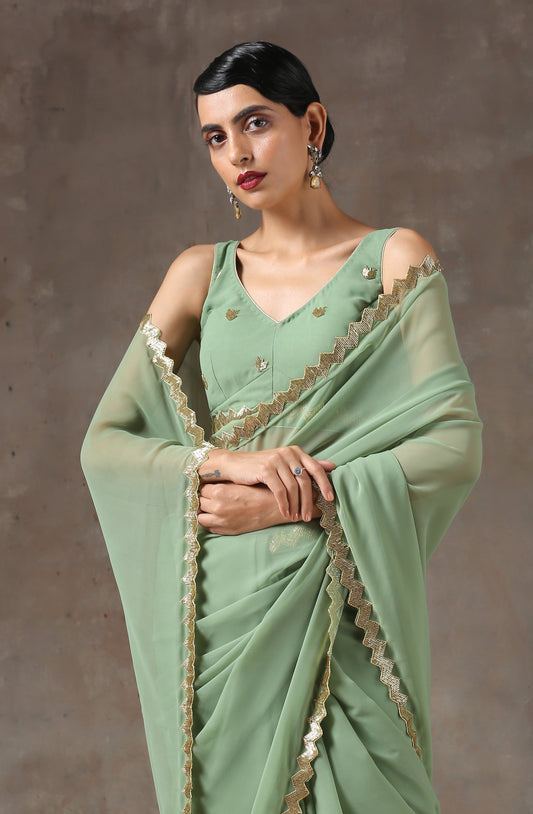Dhiyona ST Sparking Henna Saree with Gold Sequins & Embellished Blouse