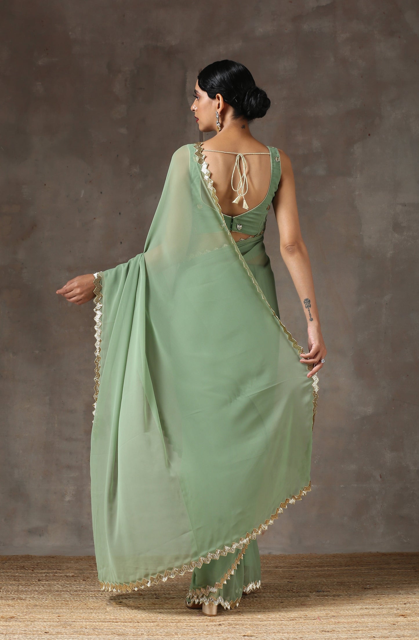 Dhiyona ST Sparking Henna Saree with Gold Sequins & Embellished Blouse