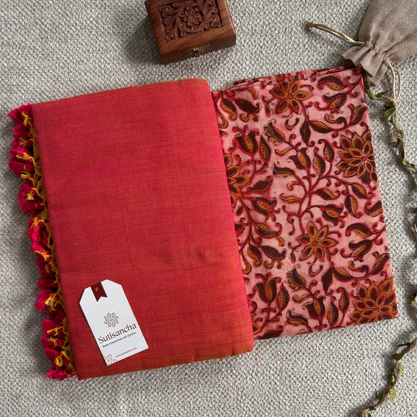 Dhiyona SS Sutisancha Peach Handloom Cotton Saree With Blouse