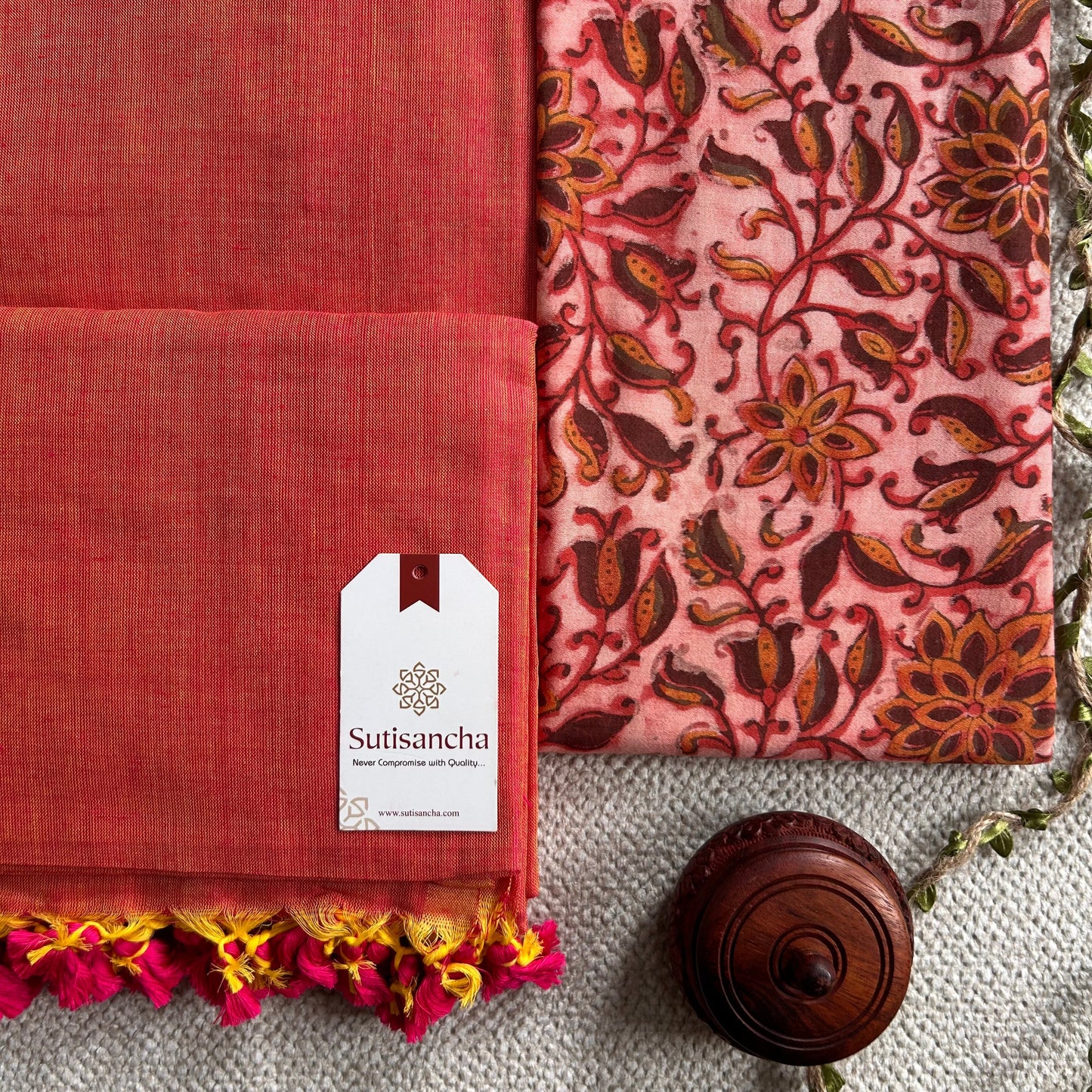 Dhiyona SS Sutisancha Peach Handloom Cotton Saree With Blouse
