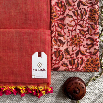 Dhiyona SS Sutisancha Peach Handloom Cotton Saree With Blouse