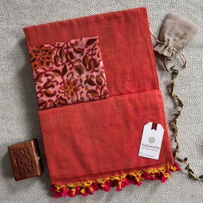 Dhiyona SS Sutisancha Peach Handloom Cotton Saree With Blouse
