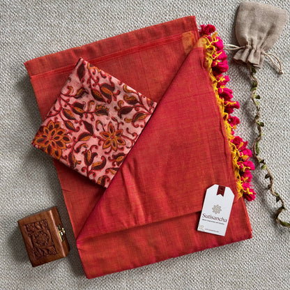 Dhiyona SS Sutisancha Peach Handloom Cotton Saree With Blouse
