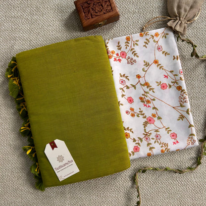 Dhiyona SS Sutisancha Lime colour Handloom Cotton Saree with Designer Blouse