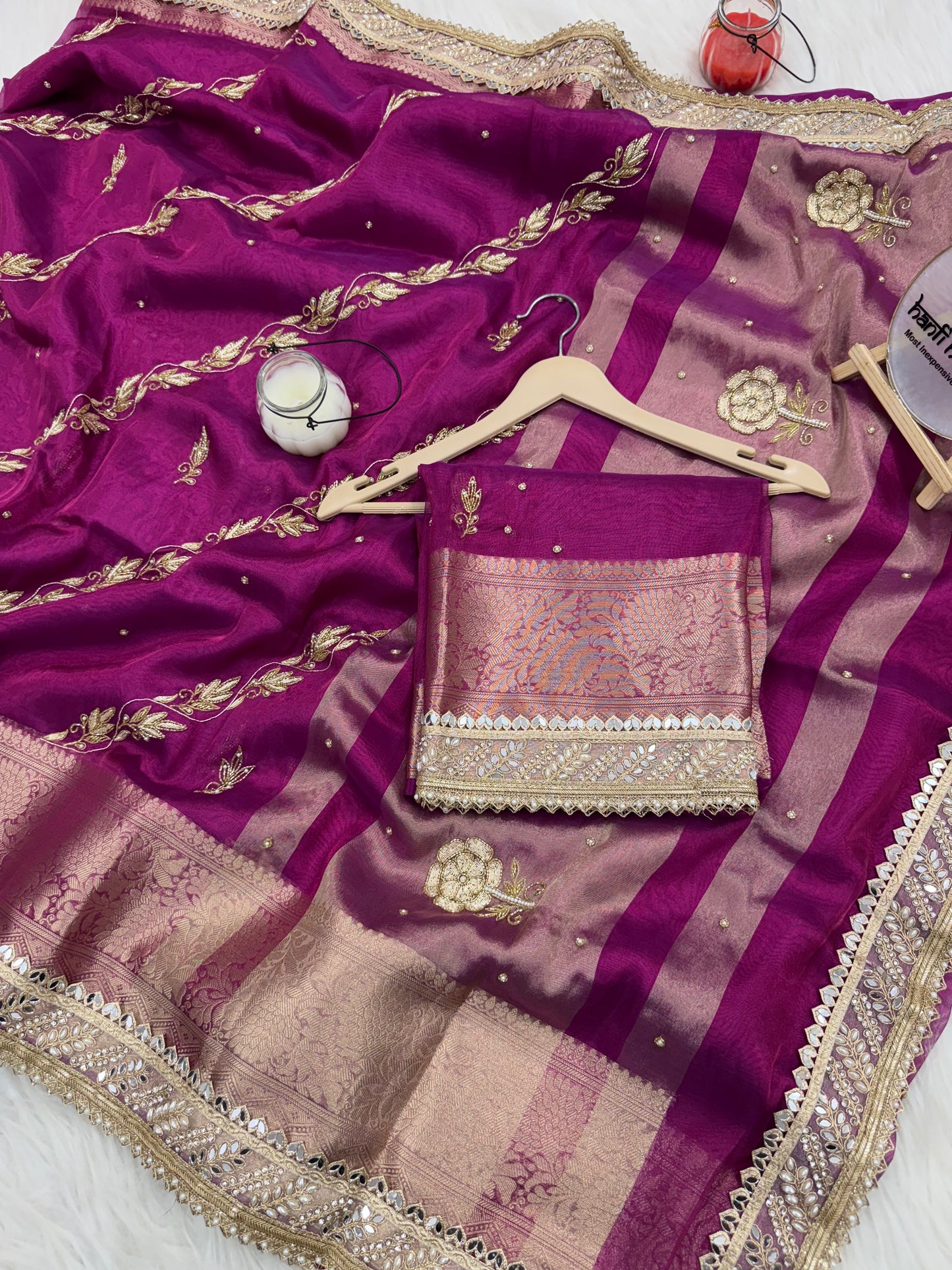 Dhiyona HH Shahi Magenta Pink Aada Zardozi Handwork Tissue Silk Saree