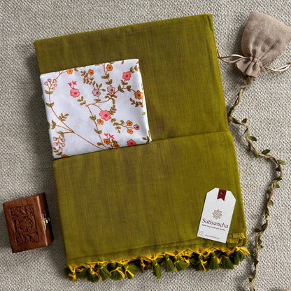 Dhiyona SS Sutisancha Lime colour Handloom Cotton Saree with Designer Blouse