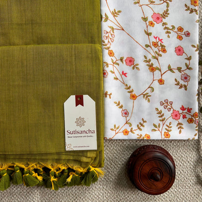 Dhiyona SS Sutisancha Lime colour Handloom Cotton Saree with Designer Blouse