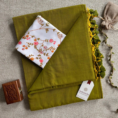 Dhiyona SS Sutisancha Lime colour Handloom Cotton Saree with Designer Blouse
