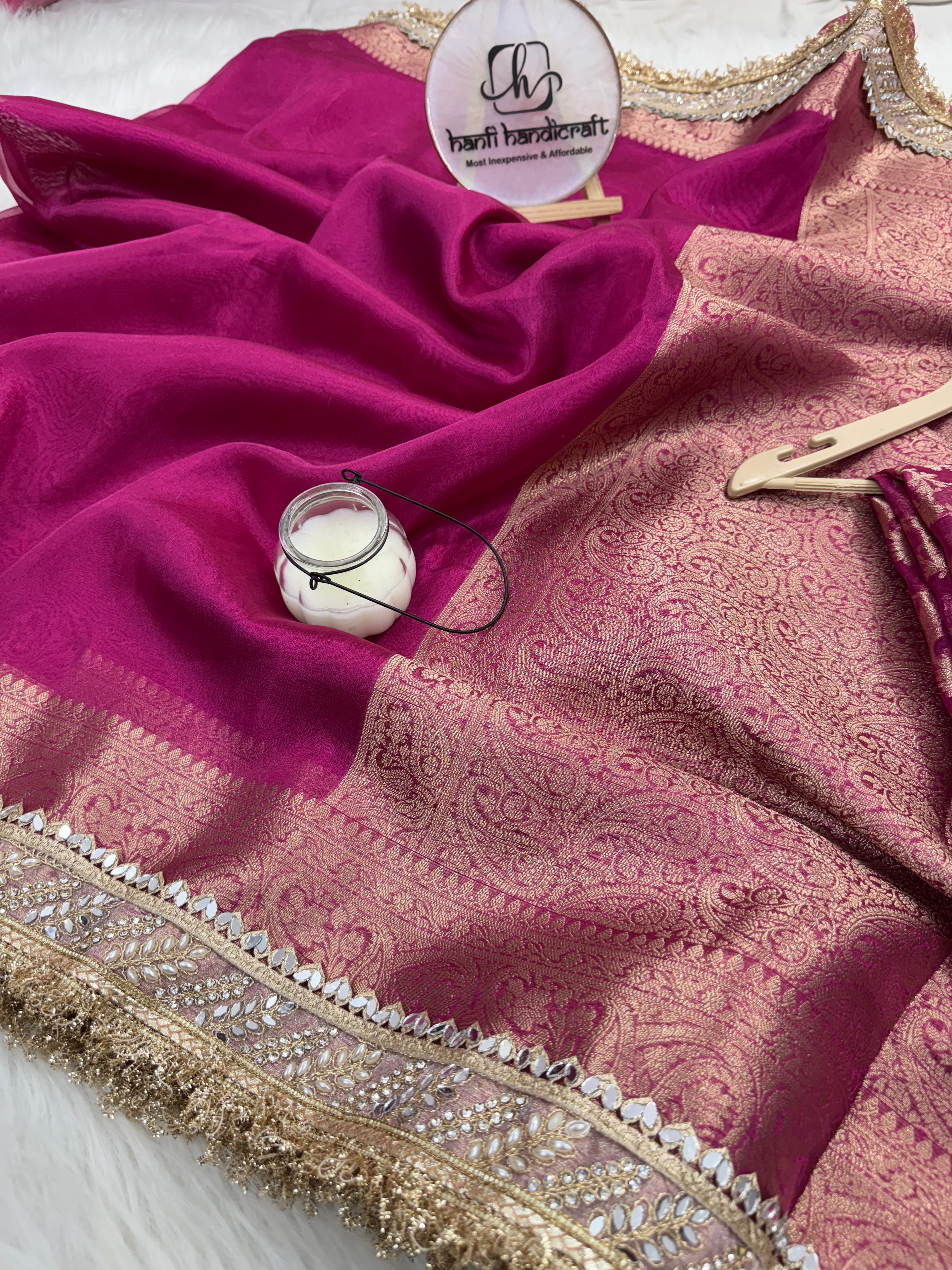Dhiyona HH Gulabi Pink Banarasi Riwaayat Tissue Silk Saree | Easy To Carry