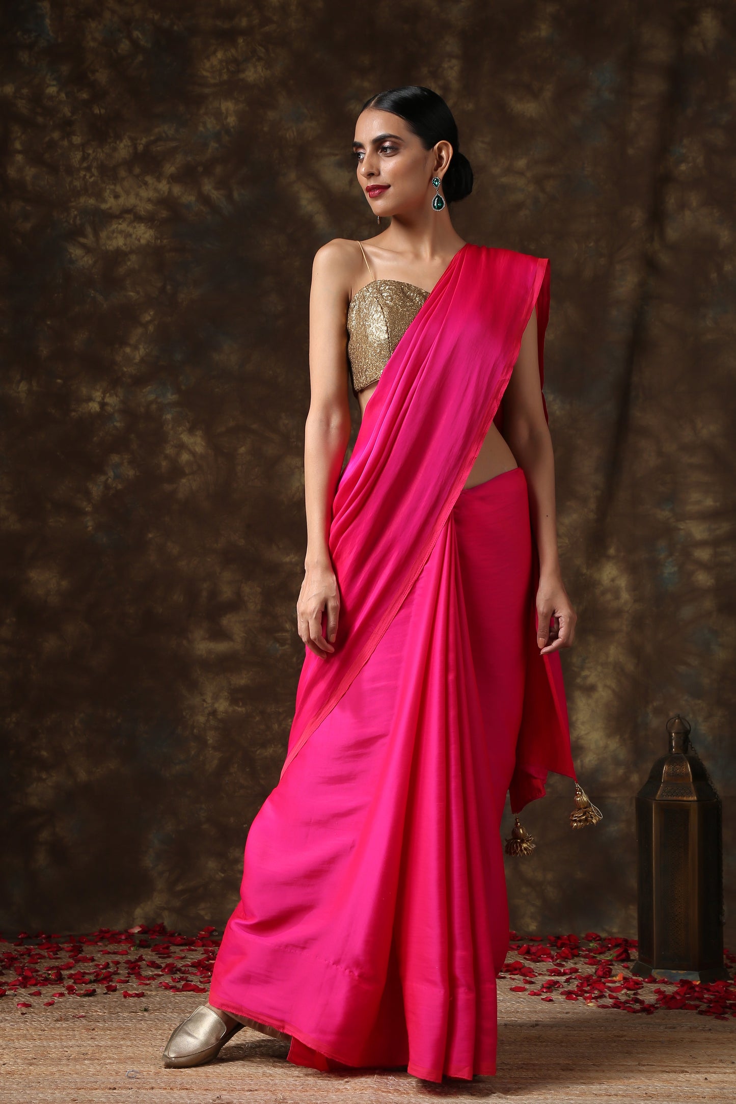Dhiyona ST Fuchsia Flush Paradise Satin Saree