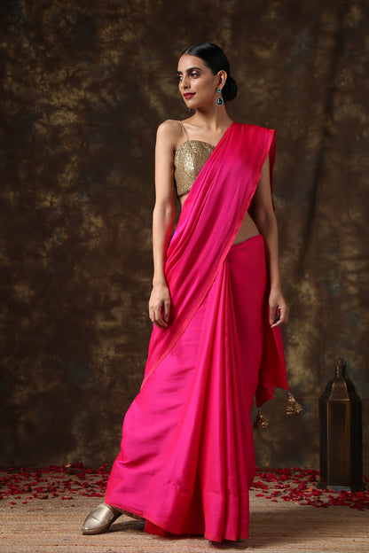 Dhiyona ST Fuchsia Flush Paradise Satin Saree