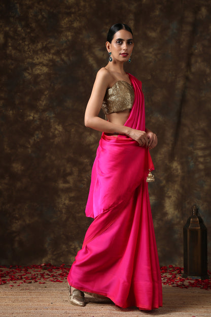 Dhiyona ST Fuchsia Flush Paradise Satin Saree