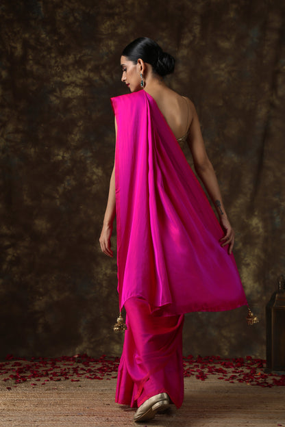 Dhiyona ST Fuchsia Flush Paradise Satin Saree
