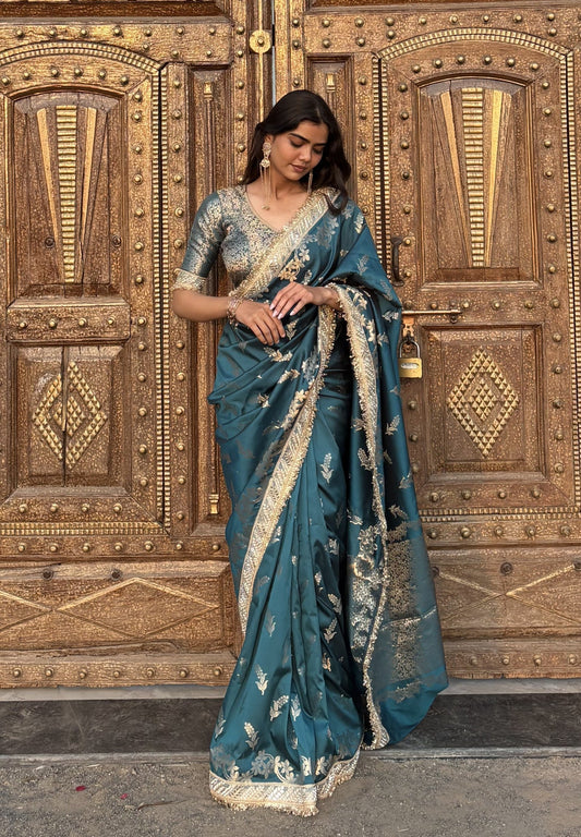 Dhiyona HH Saffire Green Banarasi Nazakat Soft-Silk Saree