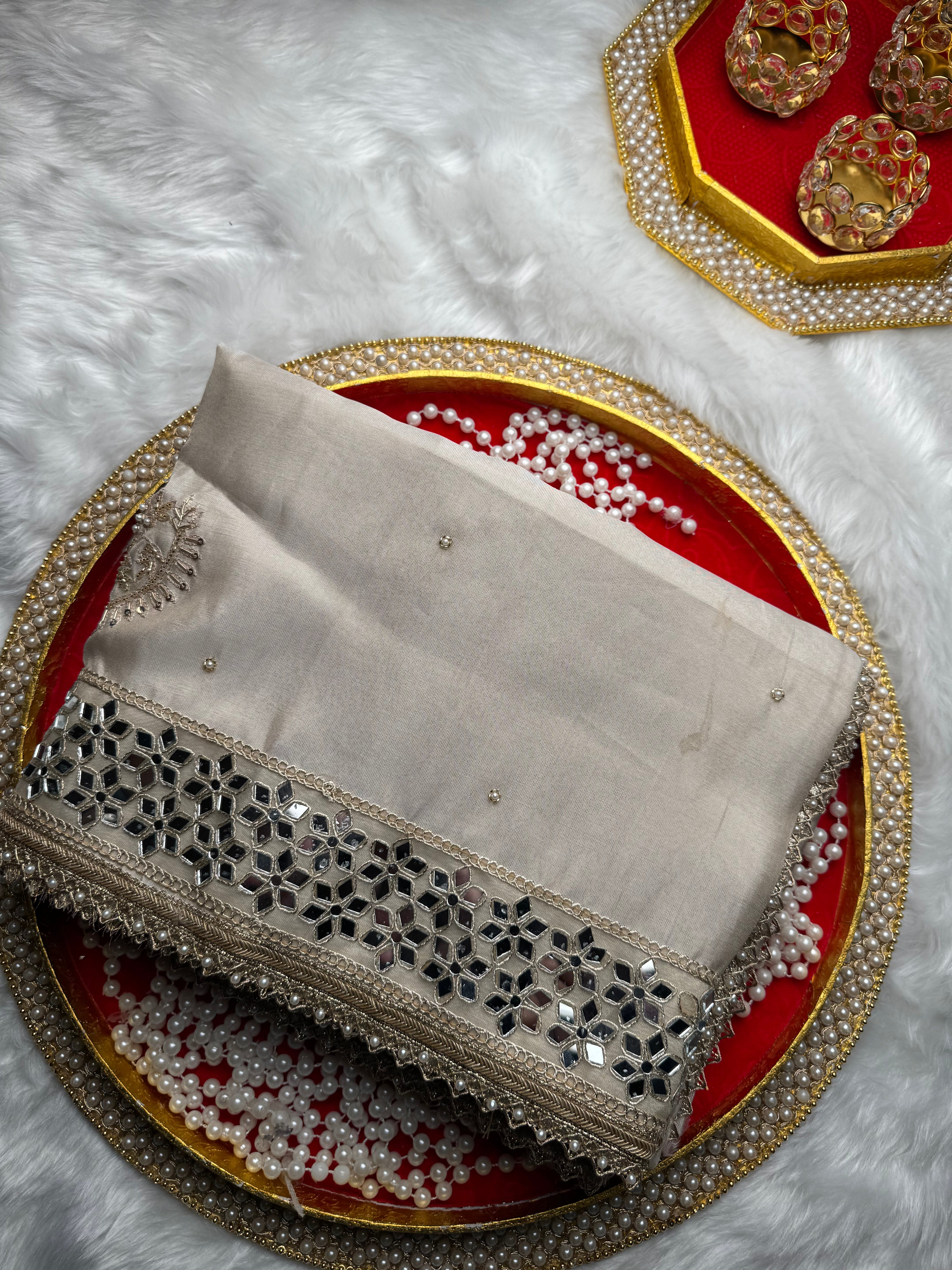 Dhiyona HH Chand Noor Jhalar Zardozi Hand Embroidery Mirror Work Saree