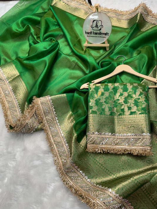 Dhiyona HH Parakeet Green Banarasi Riwaayat Tissue Silk Saree | Easy To Carry