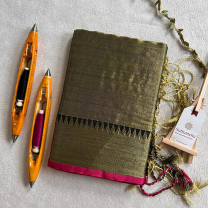 Dhiyona SS Sutisancha Mehndi Handloom Cotton Tissue Saree