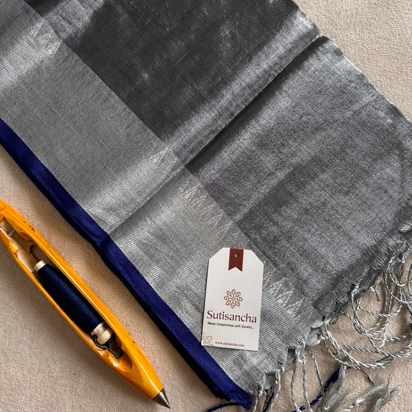 Dhiyona SS Sutisancha Gray Handloom Cotton Tissue Saree