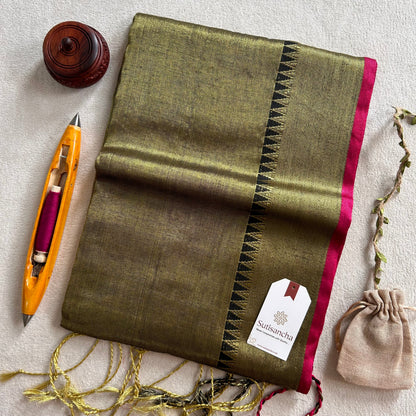 Dhiyona SS Sutisancha Mehndi Handloom Cotton Tissue Saree