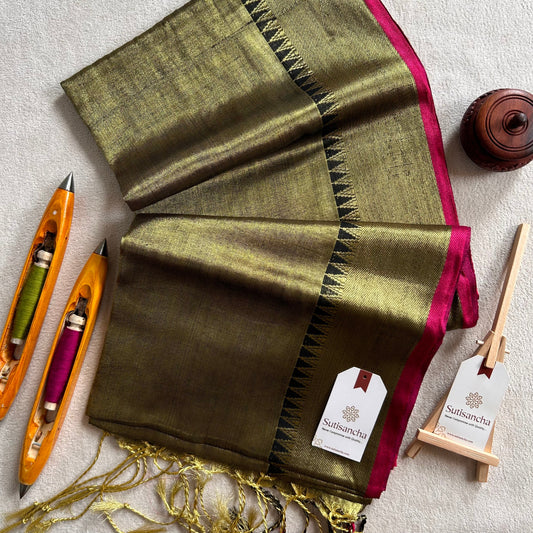 Dhiyona SS Sutisancha Mehndi Handloom Cotton Tissue Saree