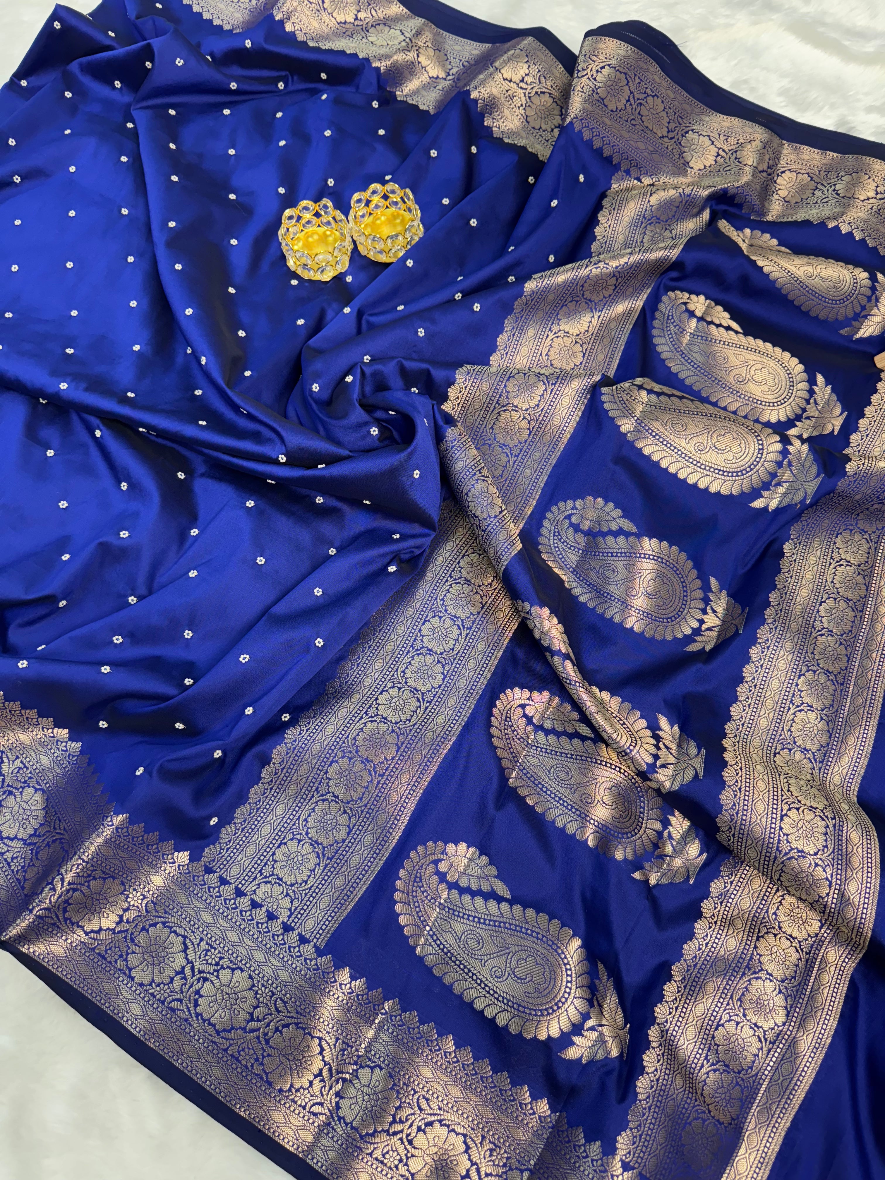 Dhiyona HH Royal Blue Kusumika Banarasi Soft Silk Pearl Work Saree