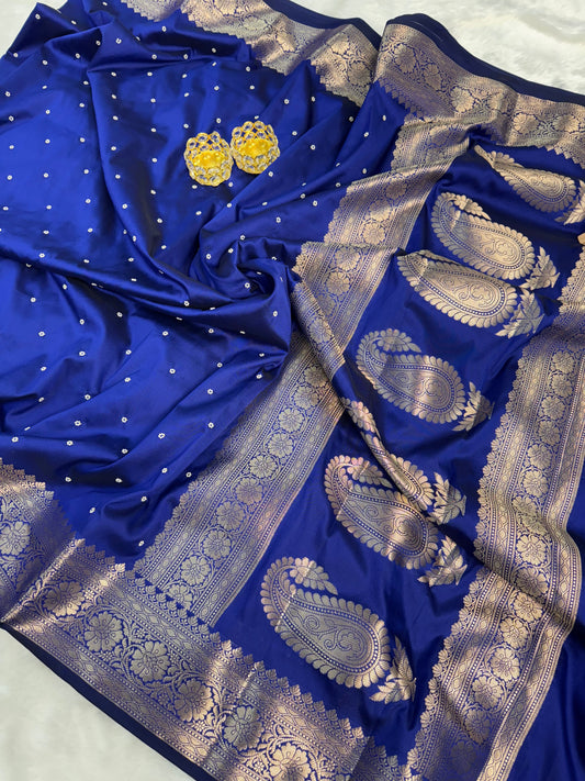 Dhiyona HH Royal Blue Kusumika Banarasi Soft Silk Pearl Work Saree