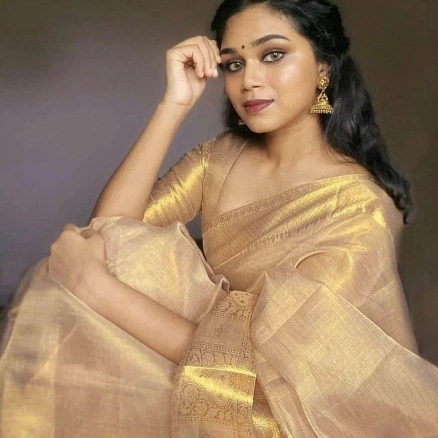 Dhiyona HH Sona Gold Banarasi Soft Tissue Silk Saree | Tissue Saree For Party, Wedding & Festivals