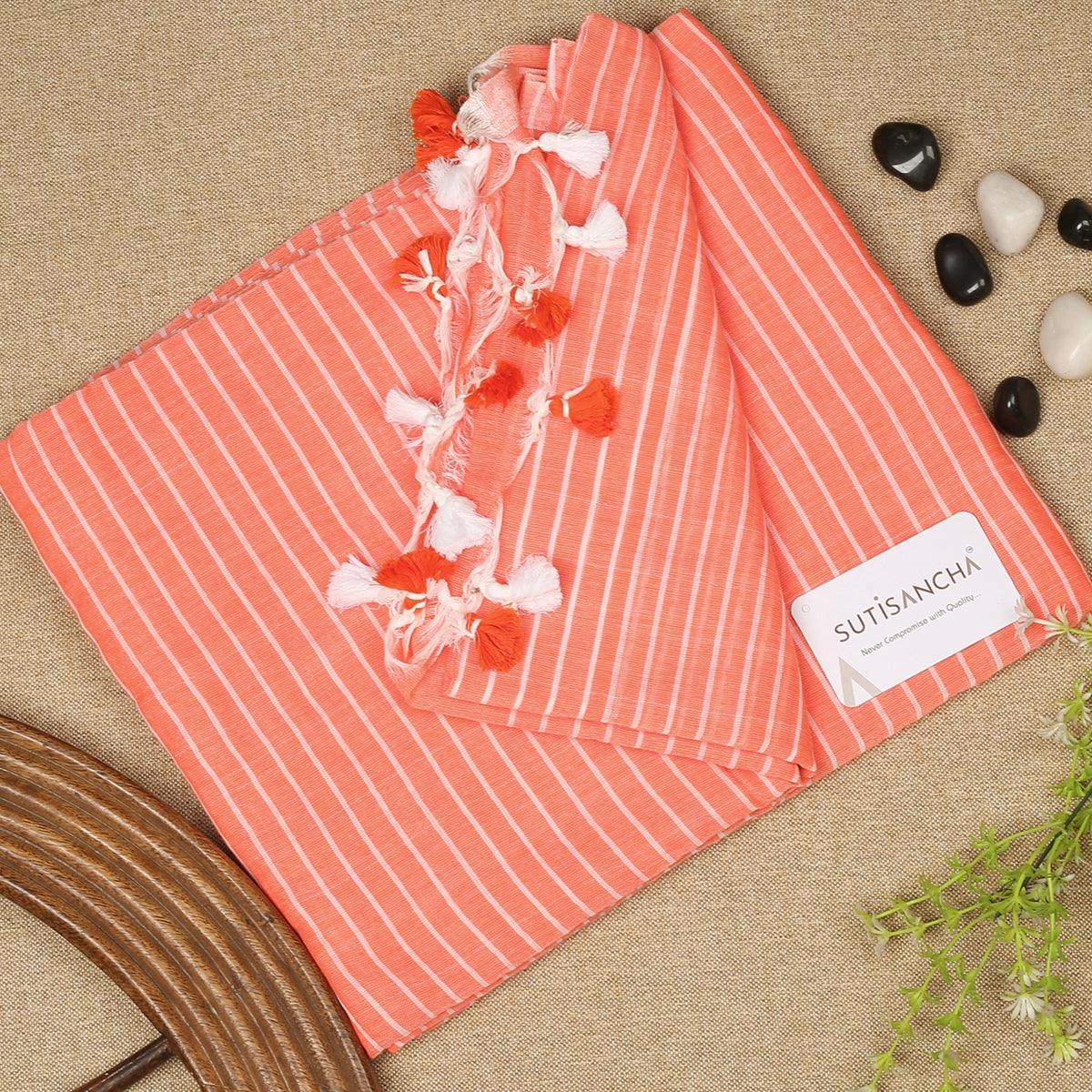 Dhiyona SS Sutisancha Pantone Peach Stripe Handloom Cotton Saree