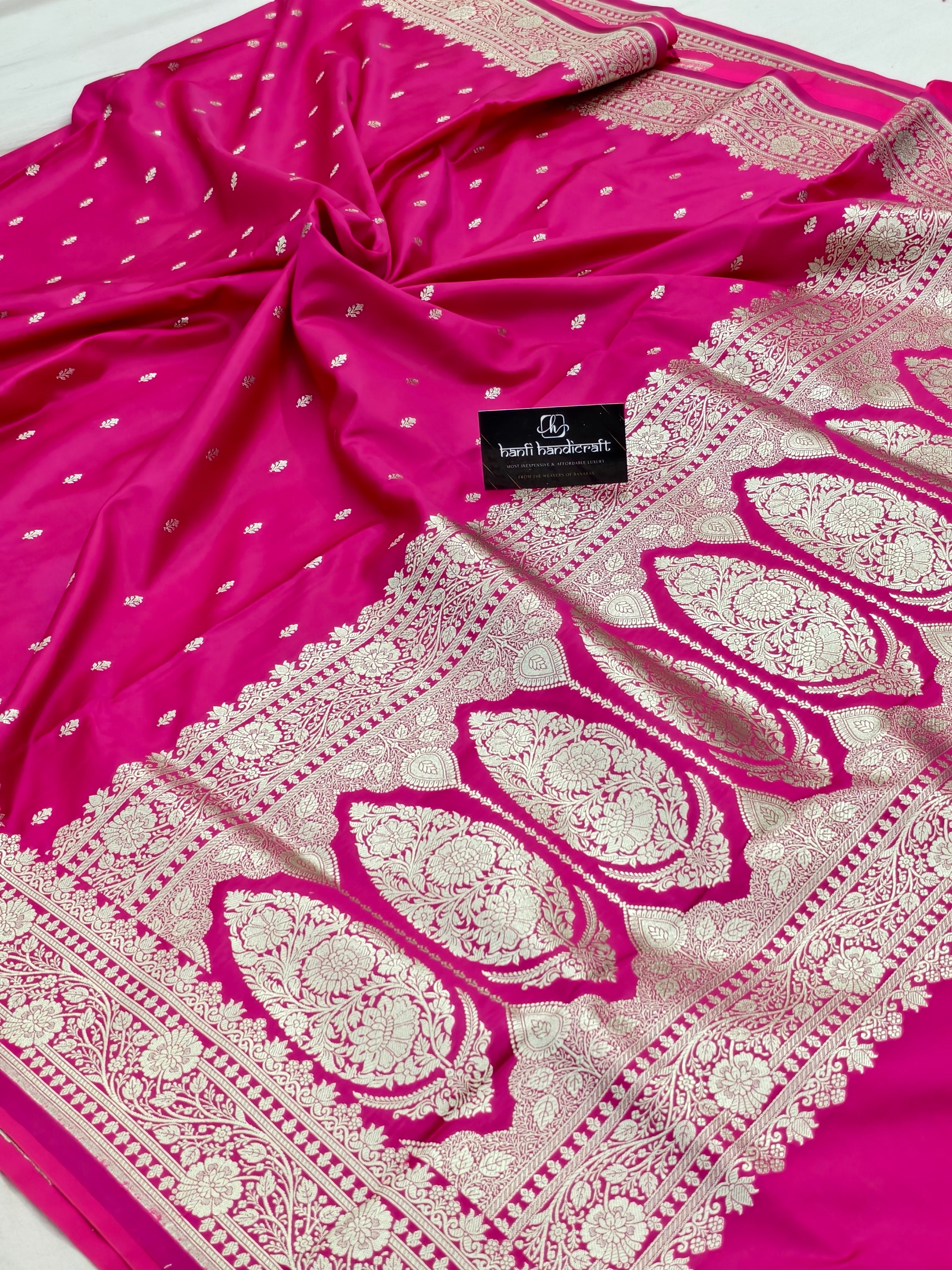 Dhiyona HH Rani pink Aesthetic Banarasi Mashru Silk Soft Saree | Chunri Buti Saree