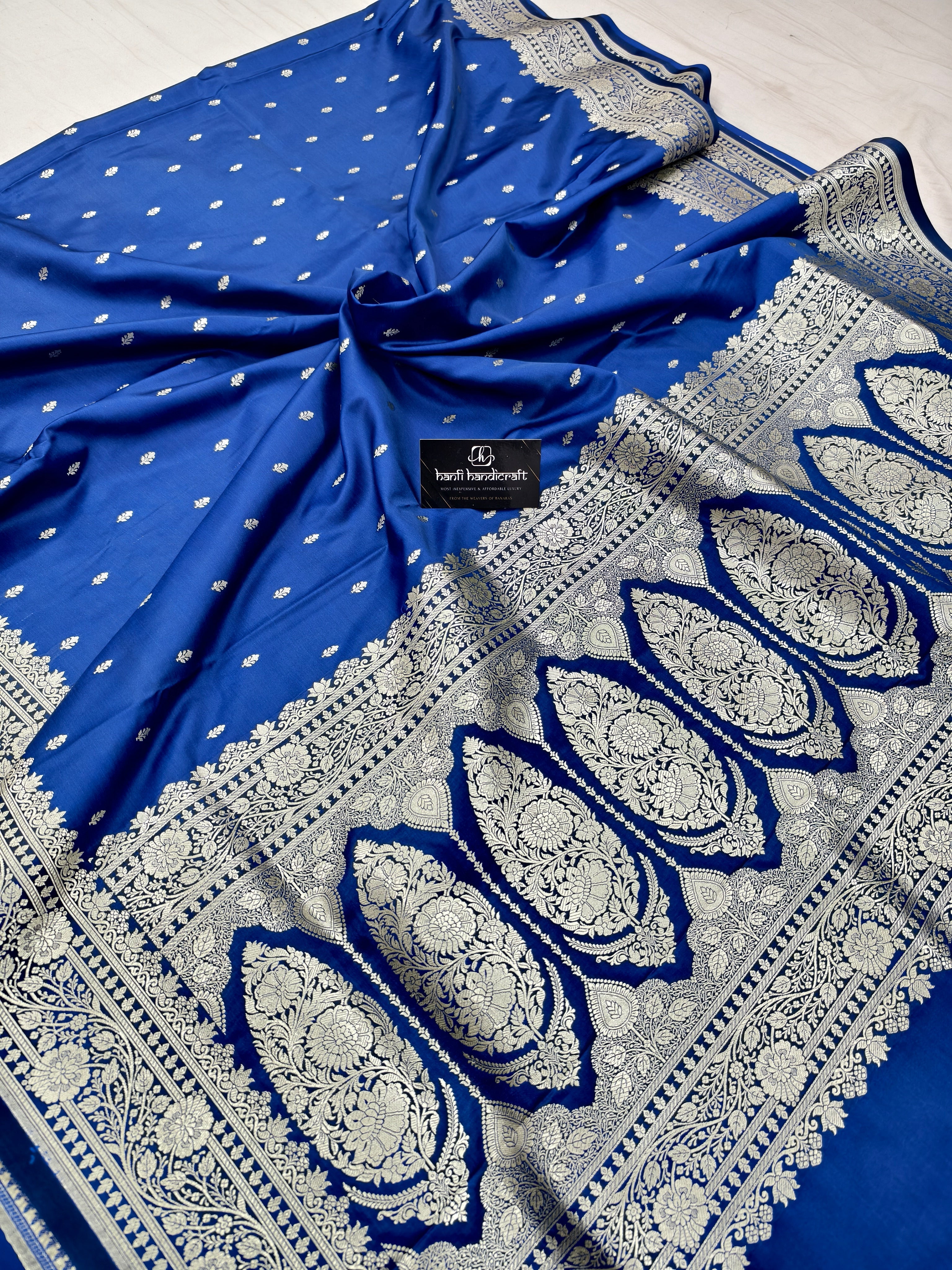 Dhiyona HH Royal blue Aesthetic Banarasi Mashru Silk Soft Saree | Chunri Buti Saree