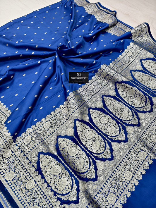 Dhiyona HH Royal blue Aesthetic Banarasi Mashru Silk Soft Saree | Chunri Buti Saree
