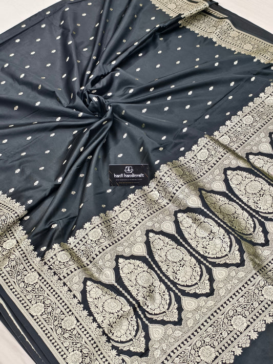 Dhiyona HH Black Aesthetic Banarasi Mashru Silk Soft Saree | Chunri Buti Saree