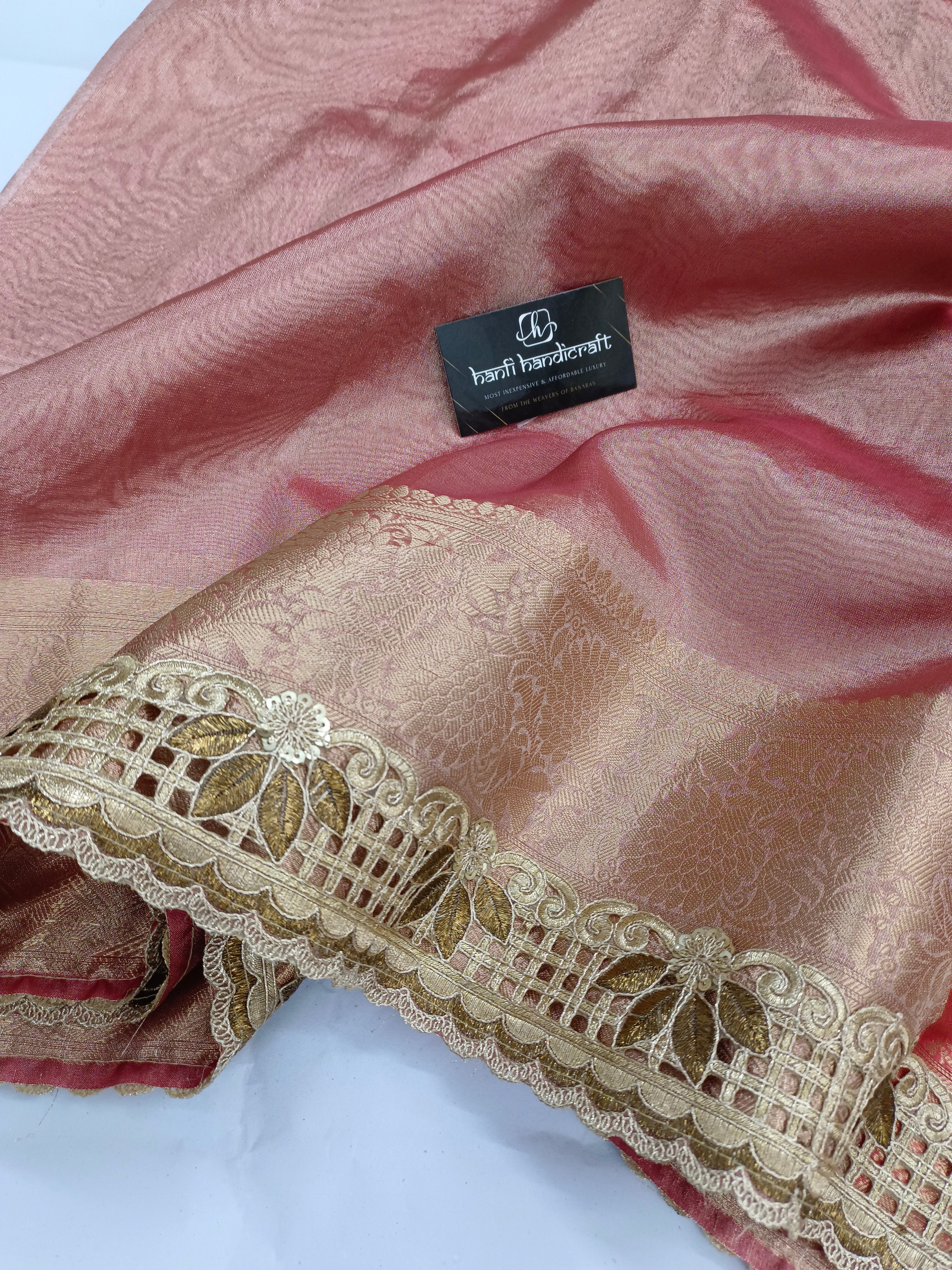 Dhiyona HH Shanaya Kapoor Inspired Strawberry Pink Soft Tissue Silk Saree | Unstitched Blouse Piece