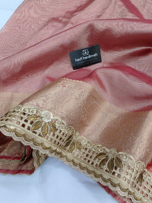 Dhiyona HH Shanaya Kapoor Inspired Strawberry Pink Soft Tissue Silk Saree | Unstitched Blouse Piece