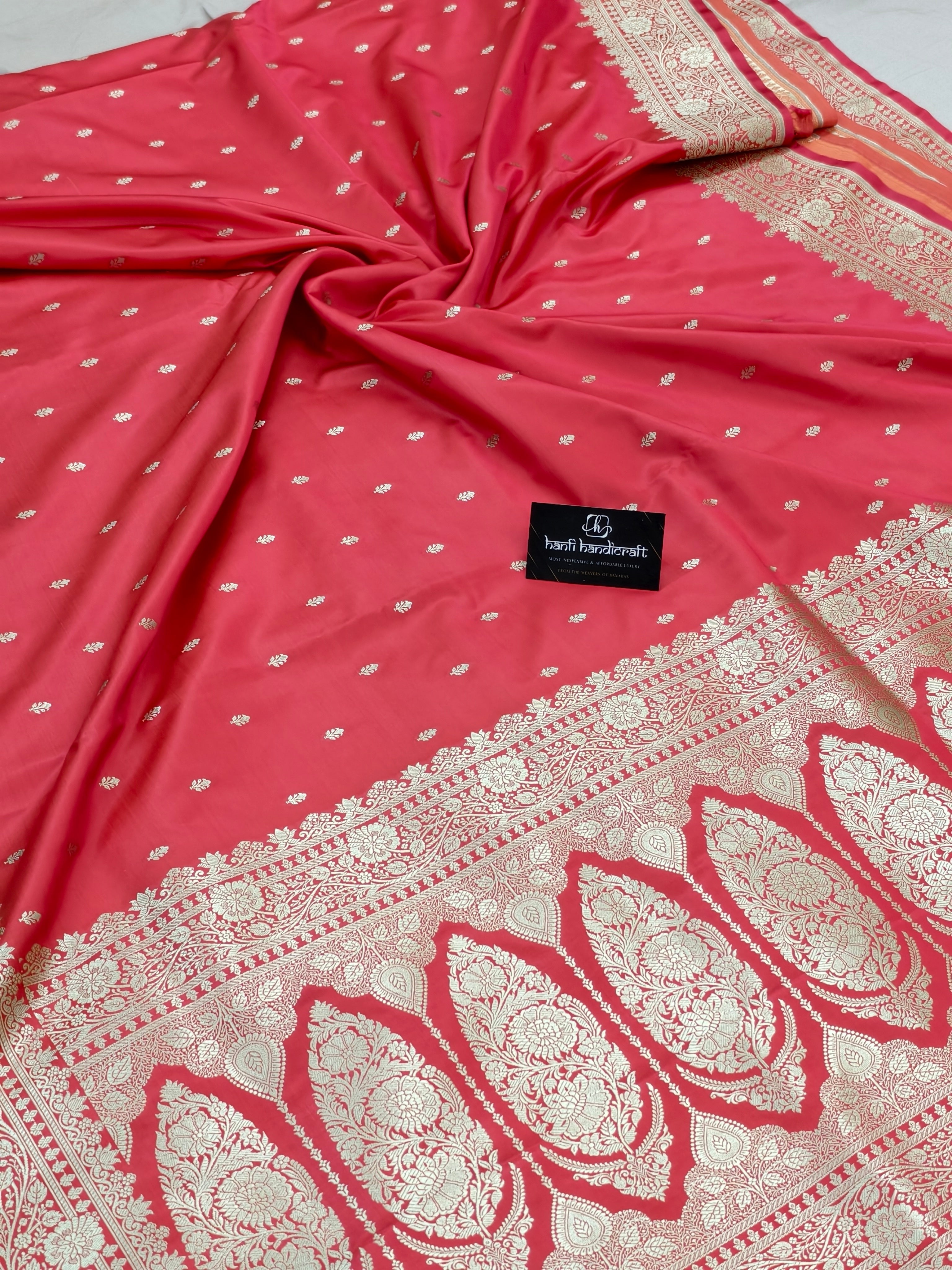 Dhiyona HH Strawberry Pink Aesthetic Banarasi Mashru silk soft saree| Chunri Buti Saree