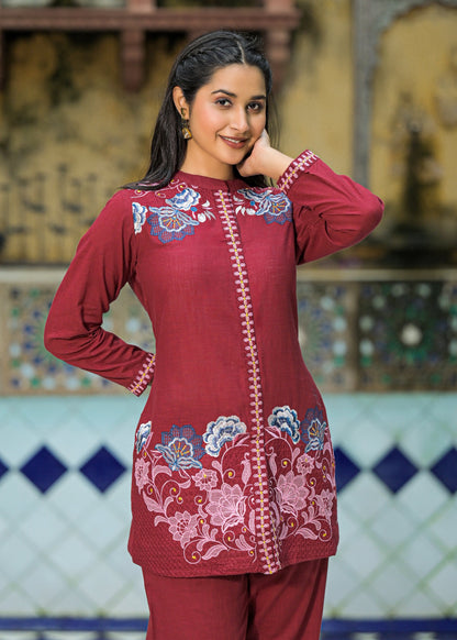 Sanjana Burgundy Embroidered Co-ord Set