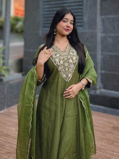 Dhiyona VV Petal Mehndi Kalidaar Festive Anarkali Set Suits