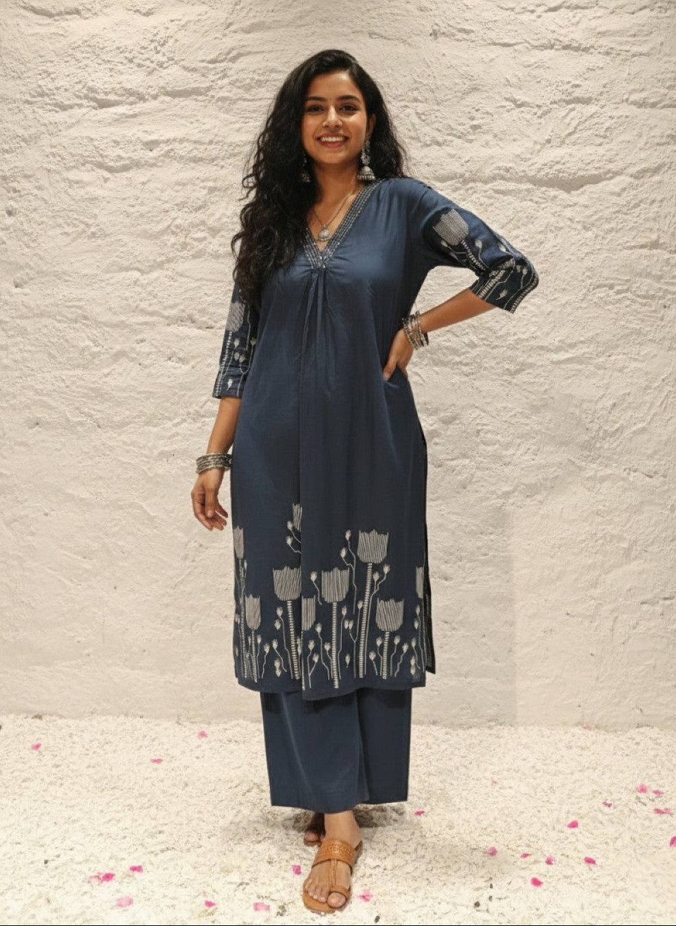 Krystle Navy Printed Kurta Pant Set