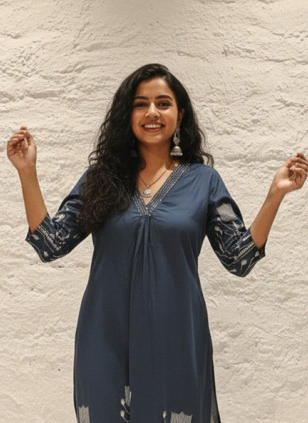 Krystle Navy Printed Kurta Pant Set